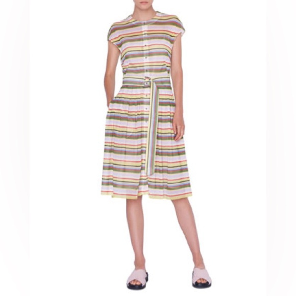 ❤️Akris Punto NWT Memphis Glass Striped Mesh Shirtdress.  Size 14.